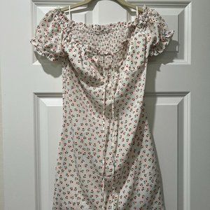 NWOT Shein Off Shoulder White Floral Ruched Back Mini Dress
